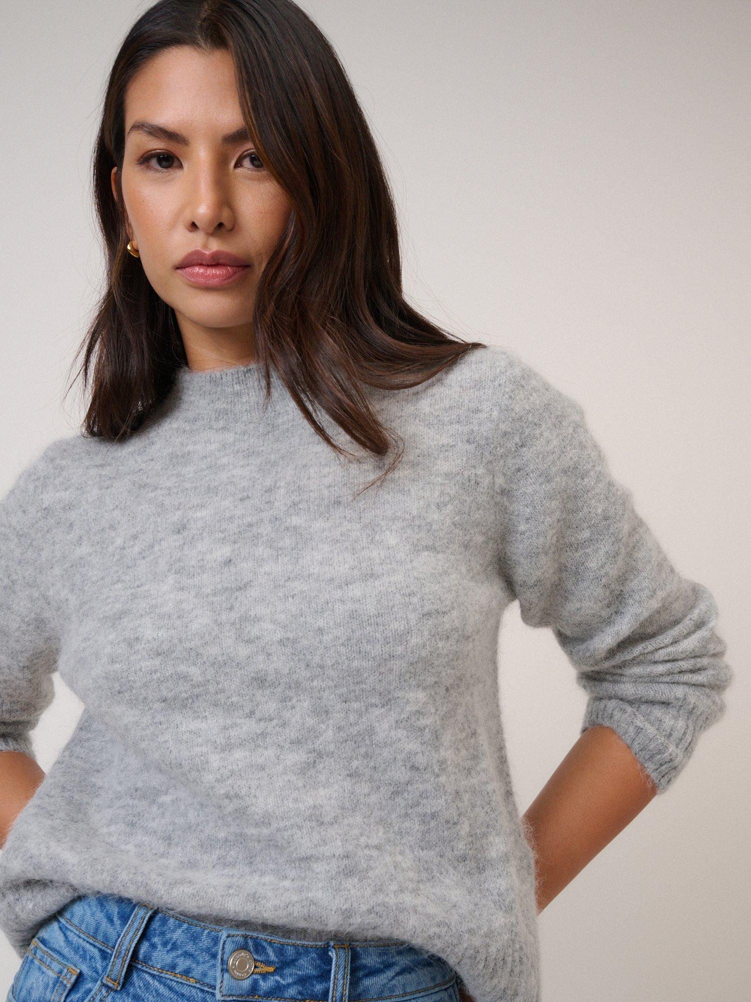 Product image 1 of 5, which shows Nobody's Child Mock Neck Jumper with Alpaca & Wool, Grey, XS