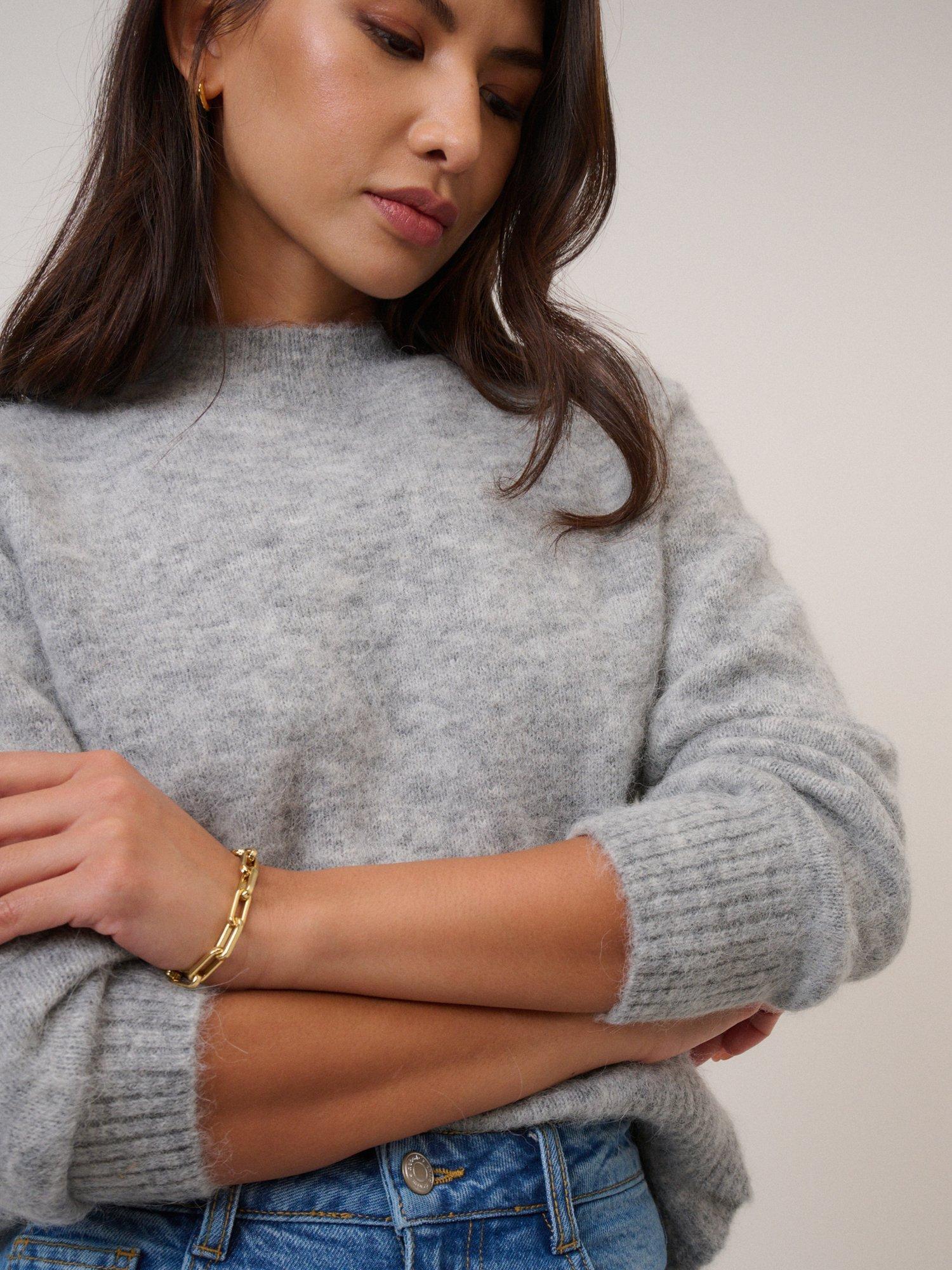 Product image 3 of 5, which shows Nobody's Child Mock Neck Jumper with Alpaca & Wool, Grey, XS