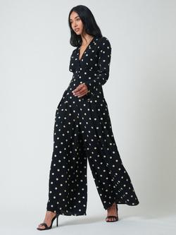 Nobody's Child Petite Valencia Polka Dot Wide Leg Jumpsuit containing LENZING™ ECOVERO™ Viscose, Black/White - view 2, Black/White