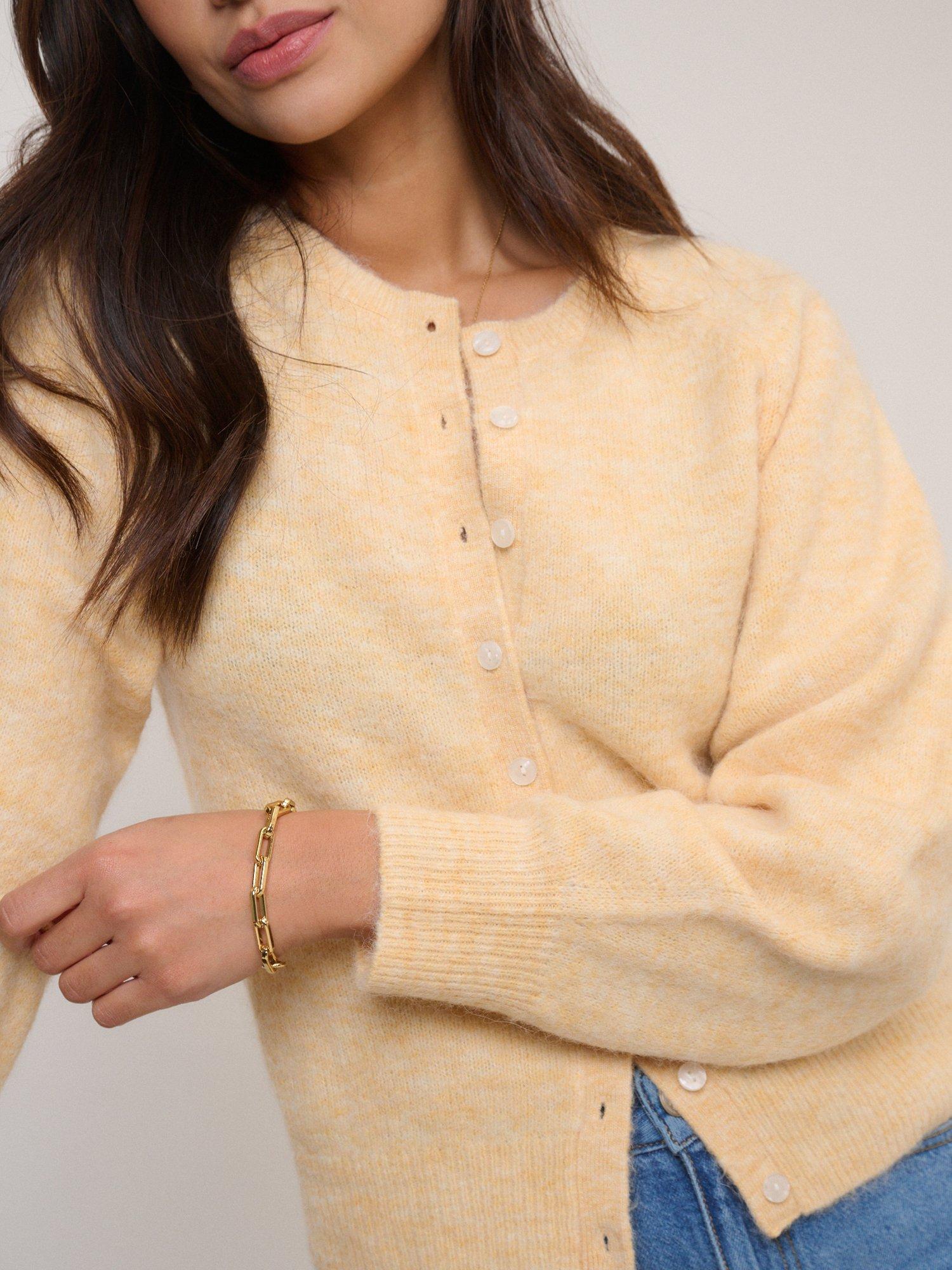 Product image 3 of 5, which shows Nobody's Child Pearlescent Button Wool Blend Cardigan, Yellow, XS
