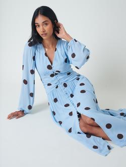 Nobody's Child Petite Luna Ruched Waist Polka Dot Midi Dress containing LENZING™ ECOVERO™ Viscose, Blue/Black - view 2, Blue/Black