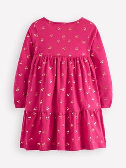 Mini Boden Kids' Ariel Cotton Long Sleeve Tiered Midi Dress - view 2, Cherry Jam