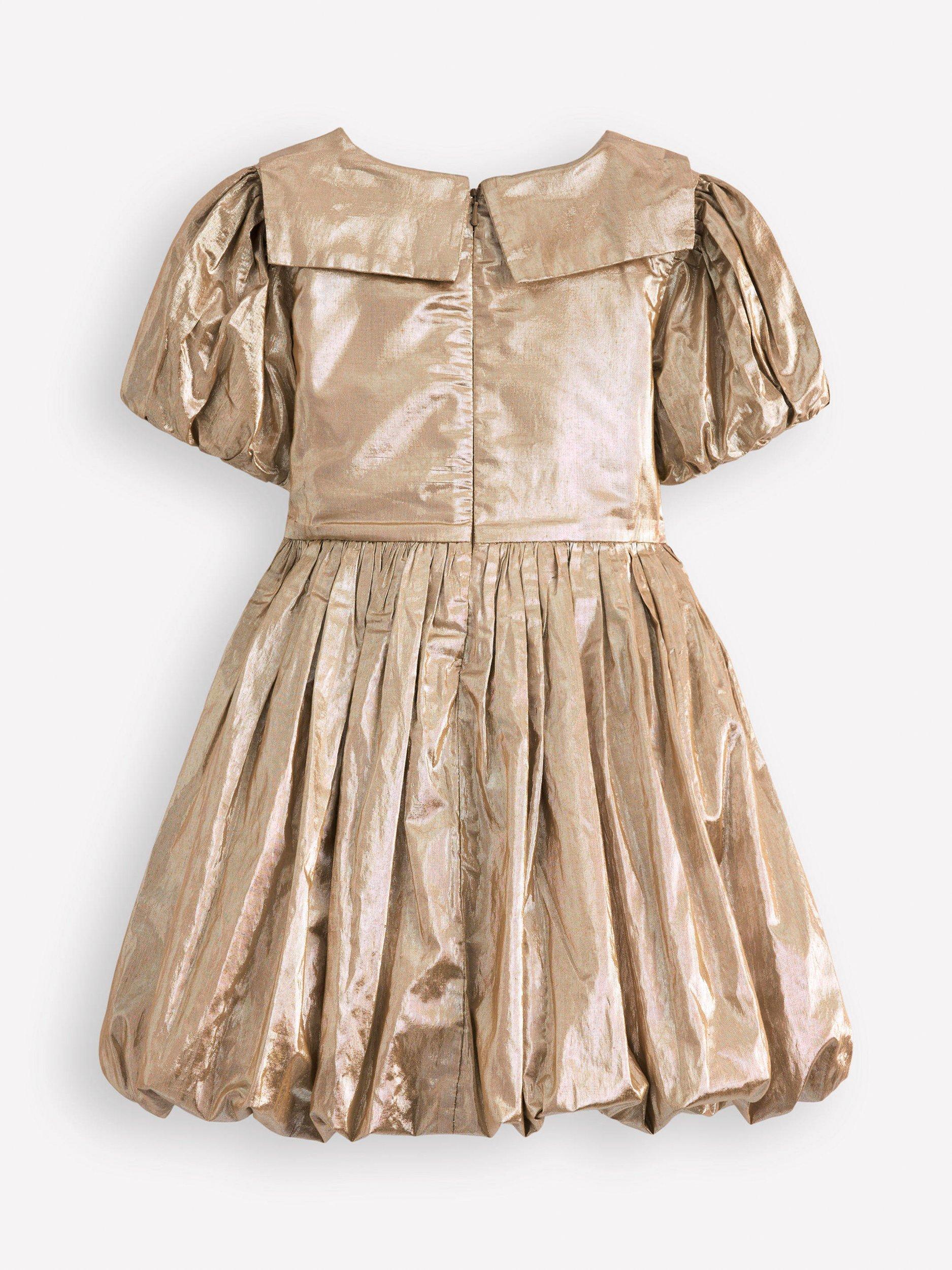 Product image 2 of 3, which shows Mini Boden Kids' Bubble Hem Short Sleeve Dress, Gold, 2-3 years