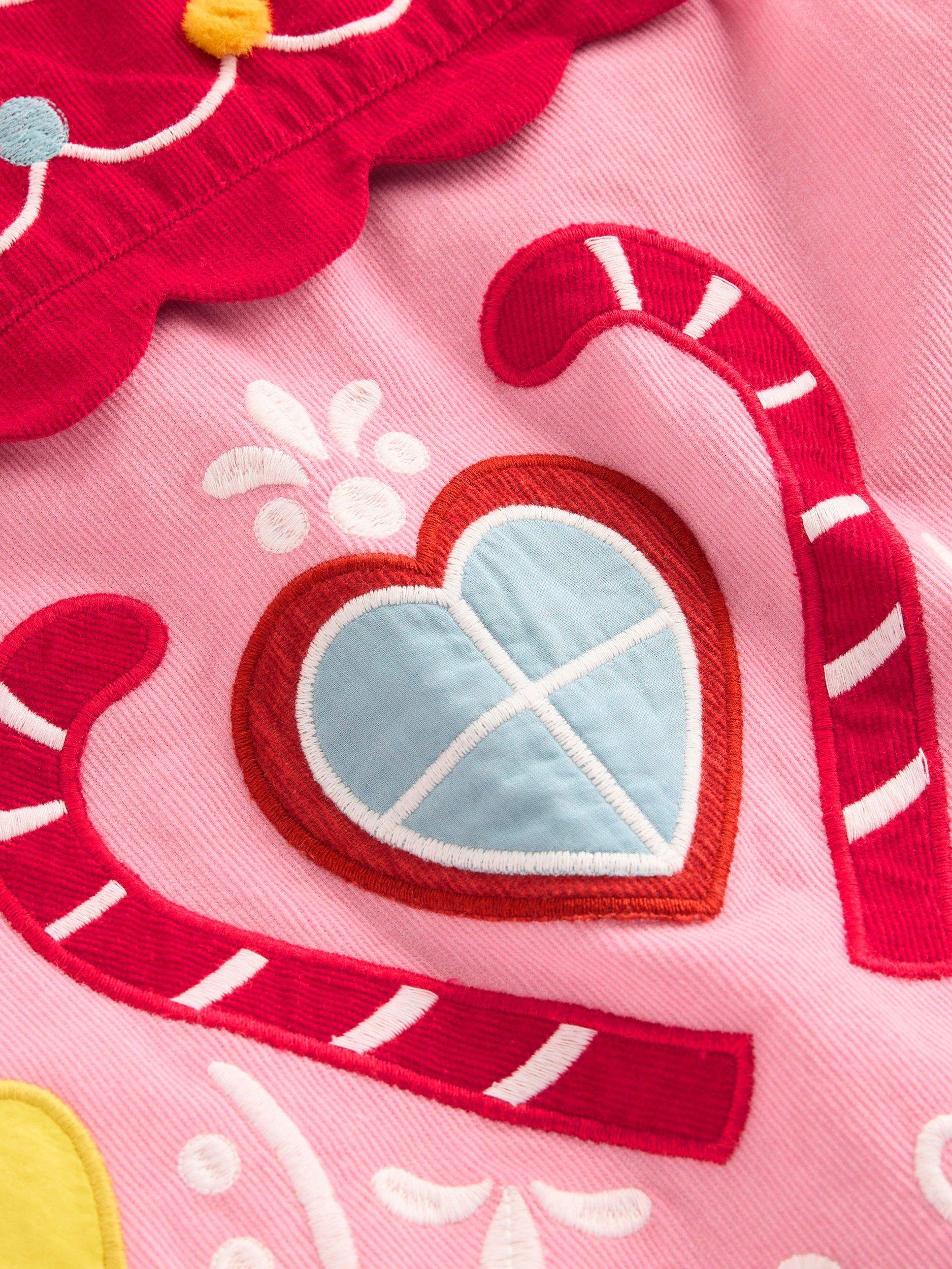 Product image 3 of 3, which shows Mini Boden Kids' Logo Pinafore Dress, Pink House, 2-3 years