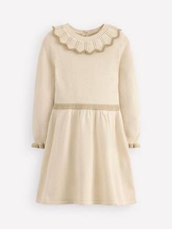 Mini Boden Kids' Cotton Blend Collared Long Sleeve Dress, Soft Ivory