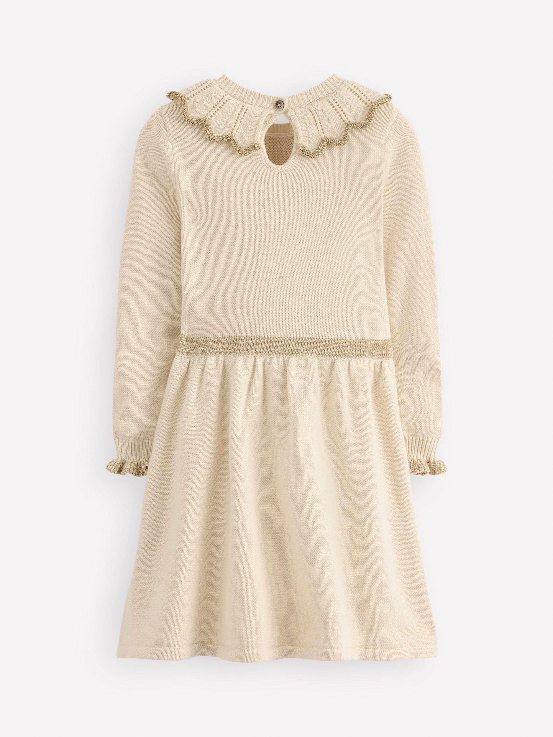 Product image 2 of 3, which shows Mini Boden Kids' Cotton Blend Collared Long Sleeve Dress, Soft Ivory, 3-4 years