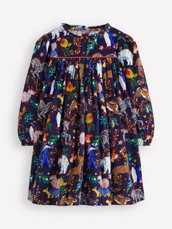 Mini Boden Kids' Cotton Ruffle Neck Smock Dress, Navy Christmas Party