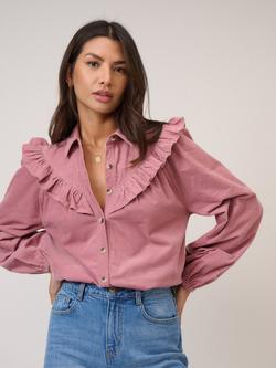 Nobody's Child Ruffled Yoke Corduroy Shirt, Pink, Pink