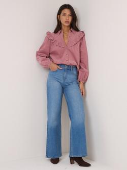 Nobody's Child Ruffled Yoke Corduroy Shirt, Pink - view 2, Pink