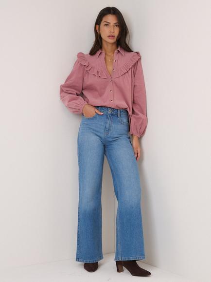 Nobody's Child Ruffled Yoke Corduroy Shirt, Pink - view 2, Pink