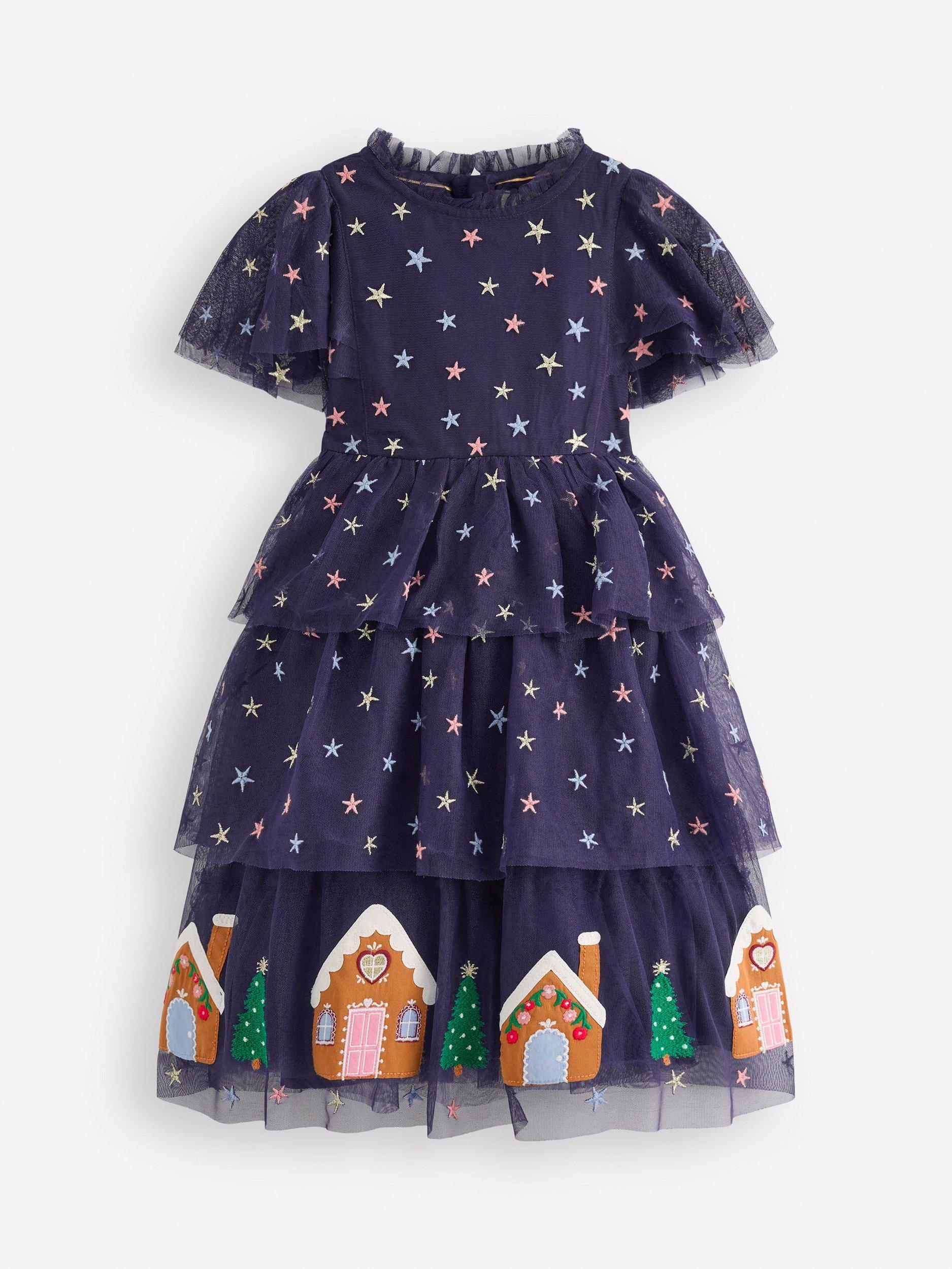 Mini Boden Kids' Star Tulle Tiered Midi Dress