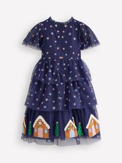 Mini Boden Kids' Star Tulle Tiered Midi Dress - view 2, Medieval Blue