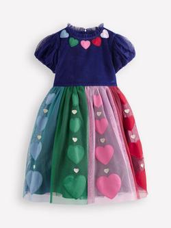 Mini Boden Kids' Cotton Blend Velvet Heart Tulle Short Sleeve Midi Dress, College Navy Hearts