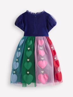 Mini Boden Kids' Cotton Blend Velvet Heart Tulle Short Sleeve Midi Dress - view 2, College Navy Hearts