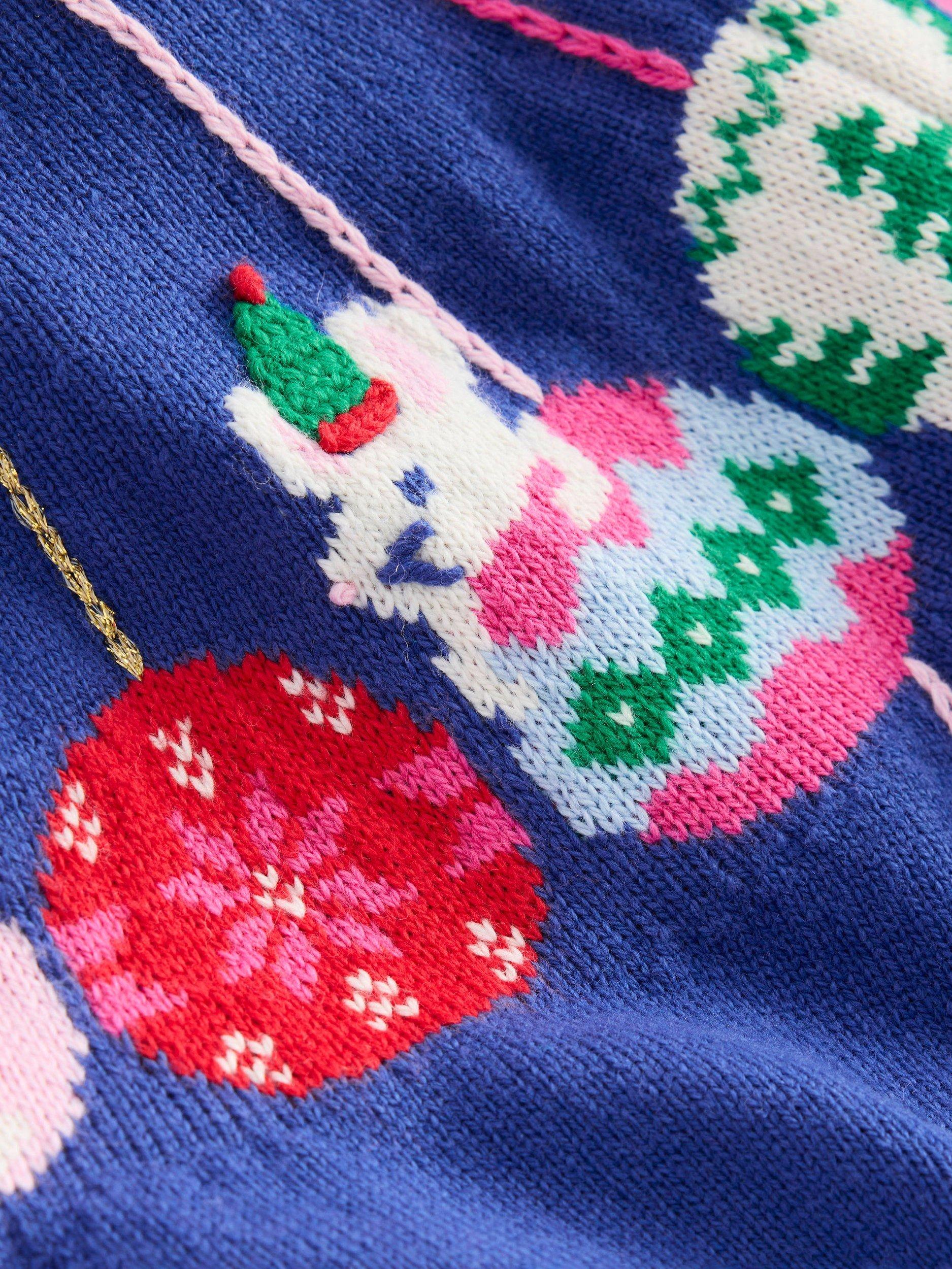 Product image 3 of 3, which shows Mini Boden Kids' Cotton Blend Fun Logo Jumper, College Navy Baubles, 5-6 years