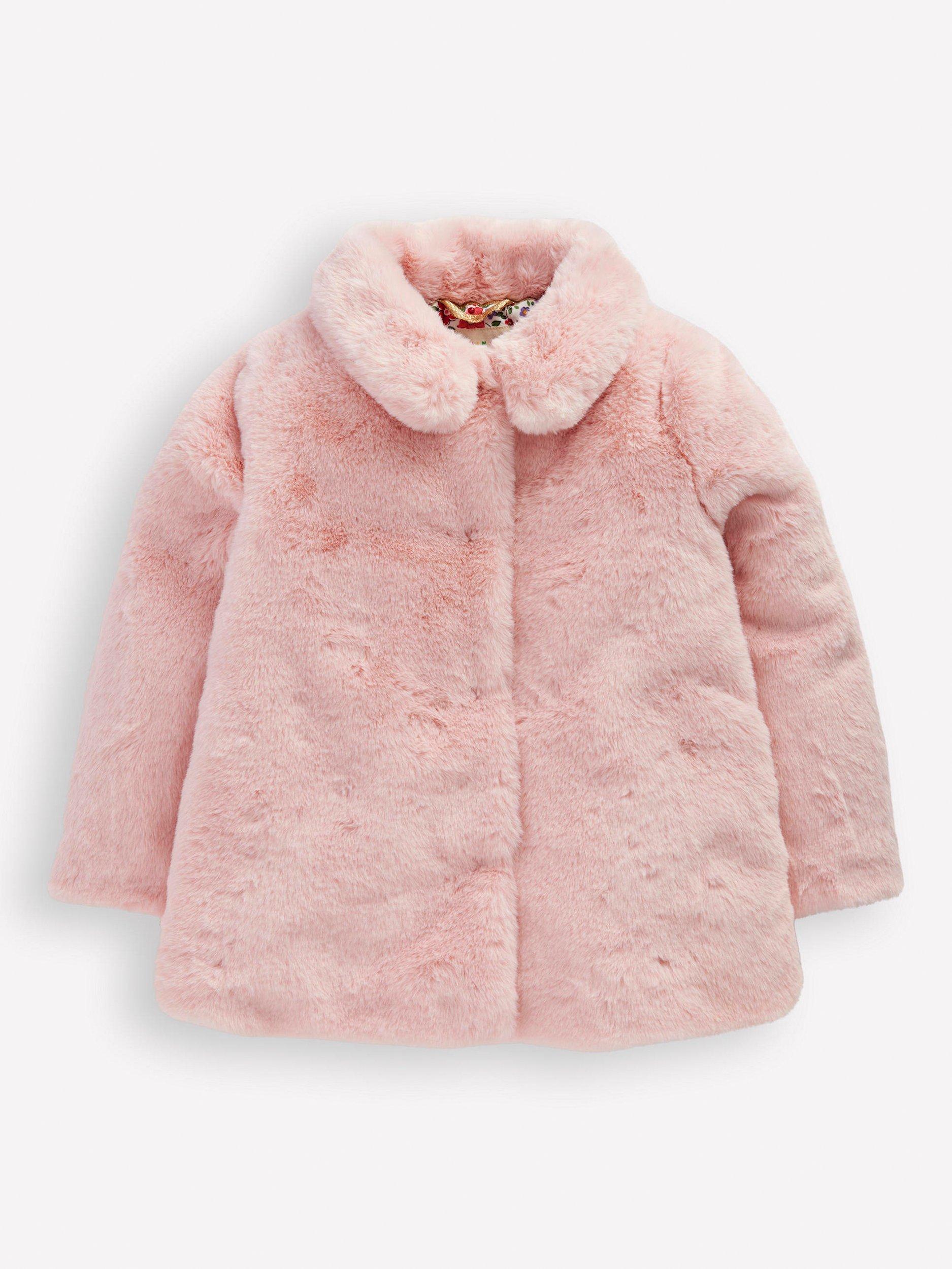 Product image 1 of 4, which shows Mini Boden Kids' Faux Fur Coat, Pink, 10-11 years