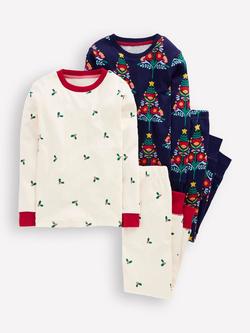 Mini Boden Kids' Cotton Christmas Pyjama Set, Pack of 2, Navy Christmas Trees