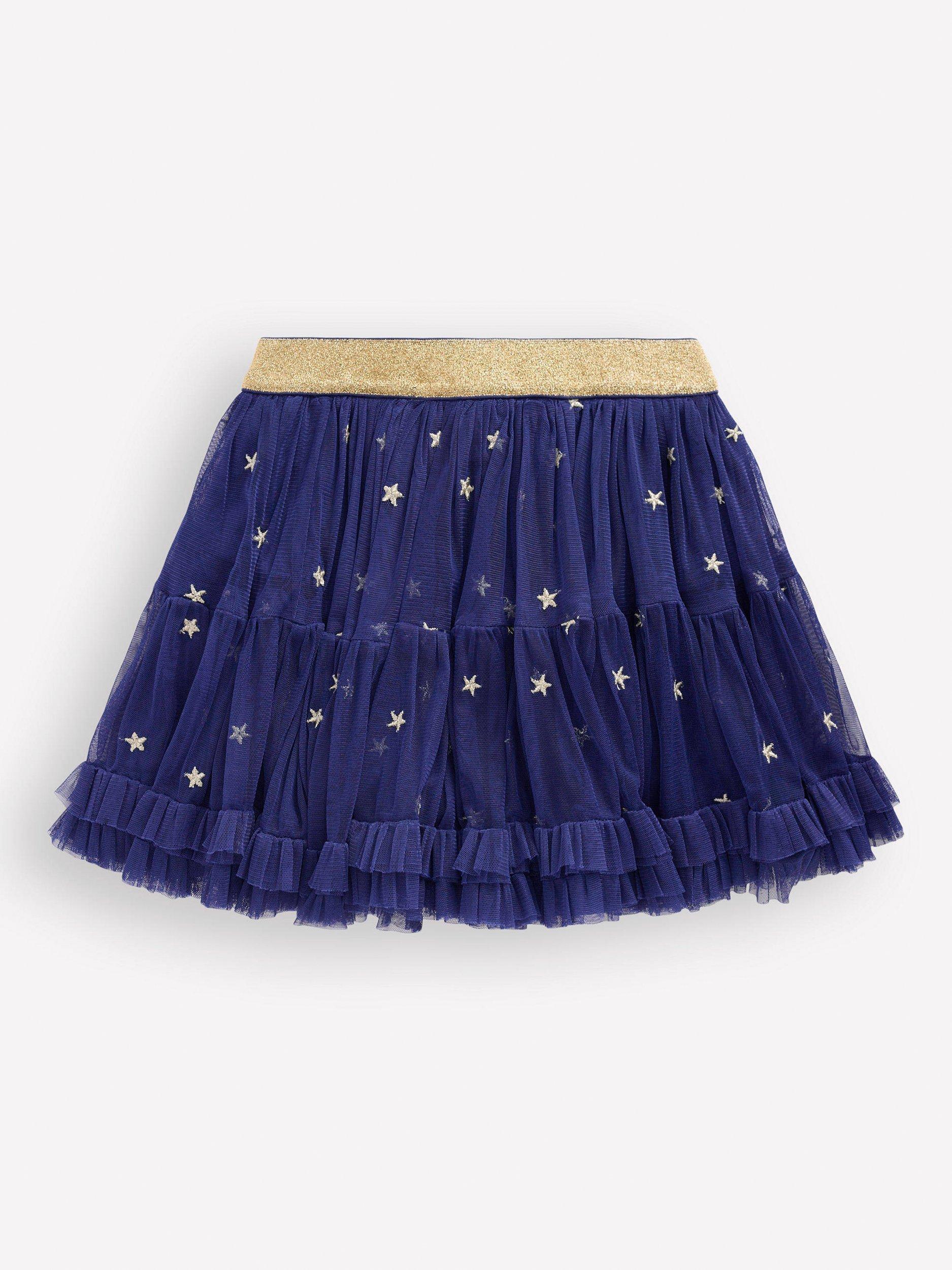 Product image 2 of 3, which shows Mini Boden Kids' Star Tulle Mini Skirt, Navy Stars, 6-7 years