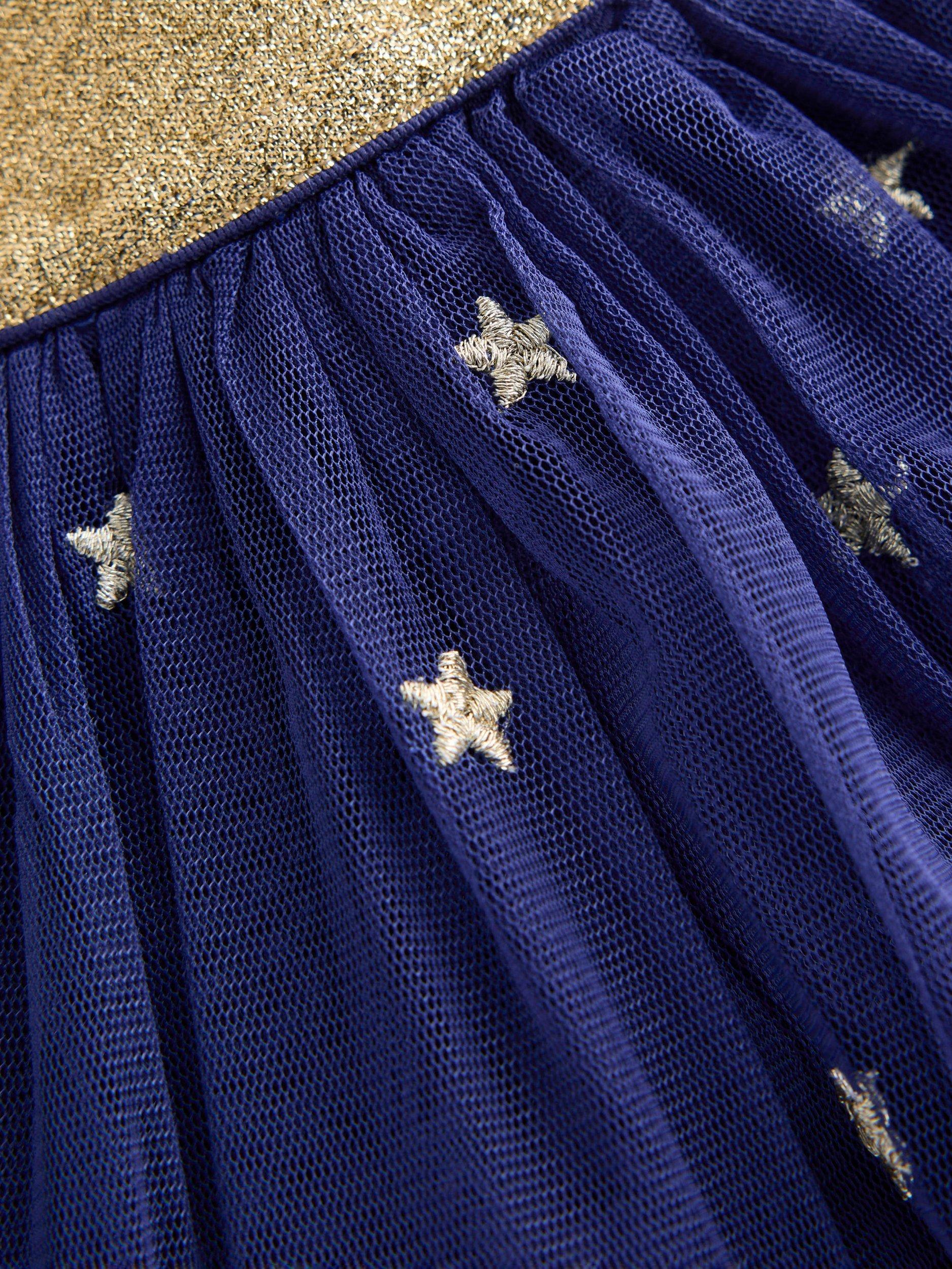 Product image 3 of 3, which shows Mini Boden Kids' Star Tulle Mini Skirt, Navy Stars, 6-7 years