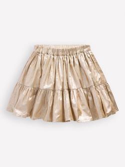 Mini Boden Kids' Metallic Tiered Skirt, Gold Metallic