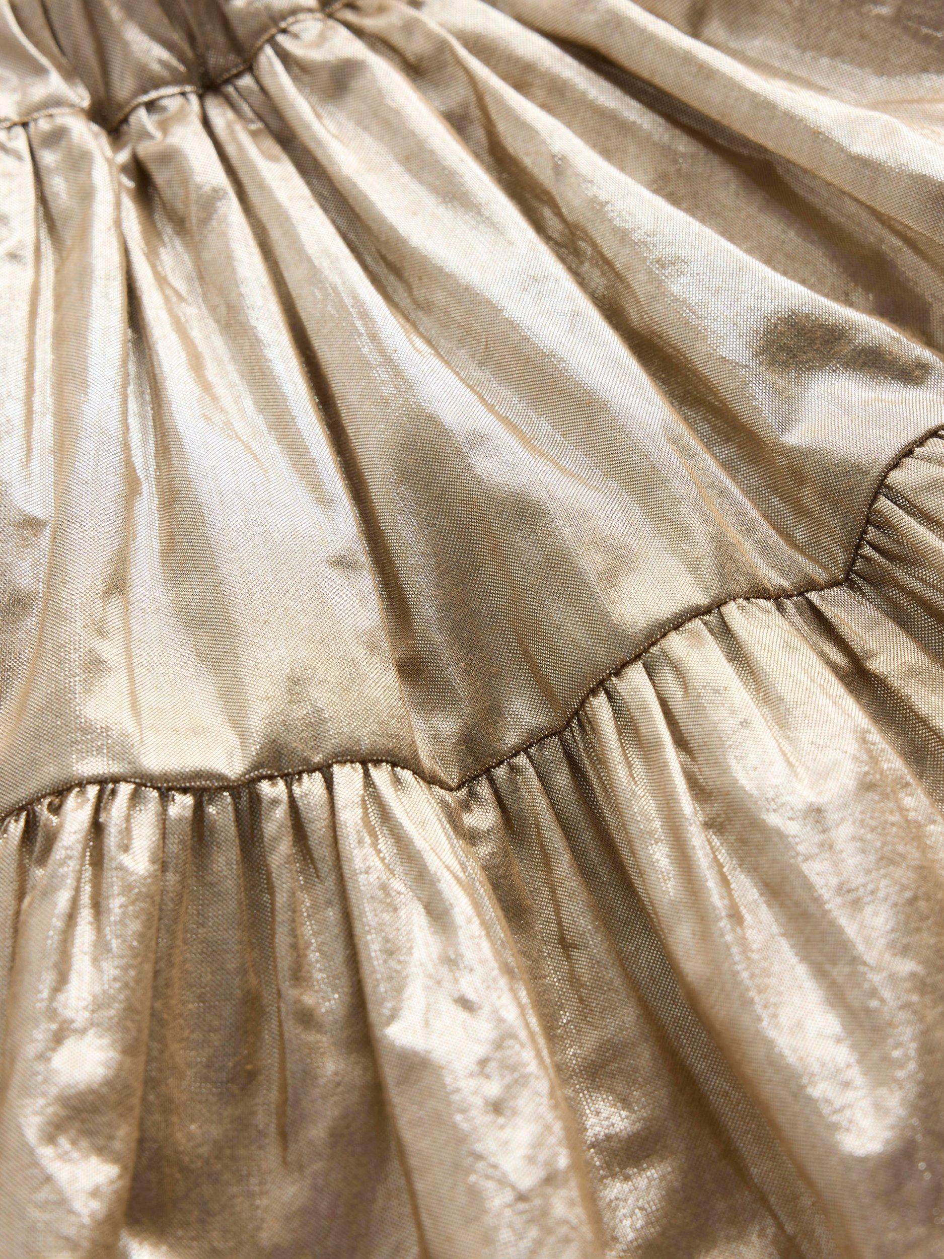 Product image 3 of 3, which shows Mini Boden Kids' Metallic Tiered Skirt, Gold Metallic, 2-3 years