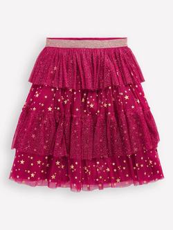 Mini Boden Kids' Star Tulle Ruffle Midi Skirt, Cherry Jam