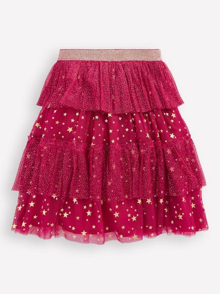 Mini Boden Kids' Star Tulle Ruffle Midi Skirt - view 2, Cherry Jam