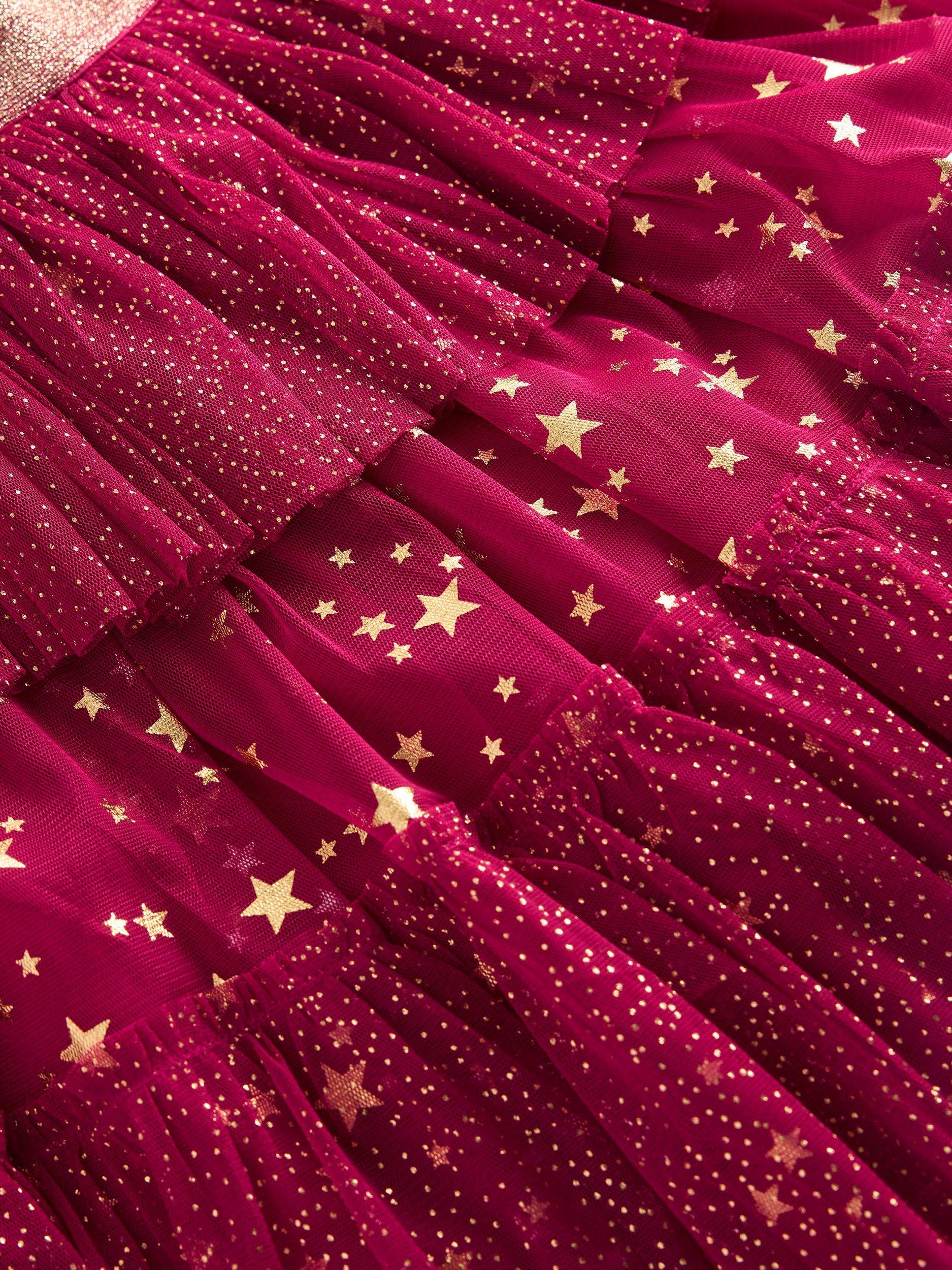 Product image 3 of 3, which shows Mini Boden Kids' Star Tulle Ruffle Midi Skirt, Cherry Jam, 2-3 years
