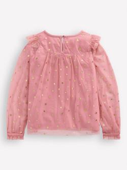 Mini Boden Kids' Star Tulle Long Sleeve Party Top - view 2, Almond Pink Stars