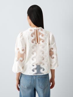 AND/OR Giselle Short Sleeve Cut Out Cotton Top, Ecru - view 2, Ecru