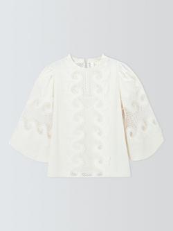 AND/OR Giselle Short Sleeve Cut Out Cotton Top, Ecru, Ecru