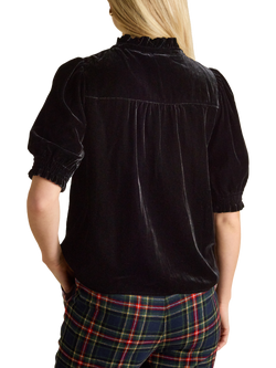 Joules Silvia Smocked Velvet Blouse, Black - view 2, Black