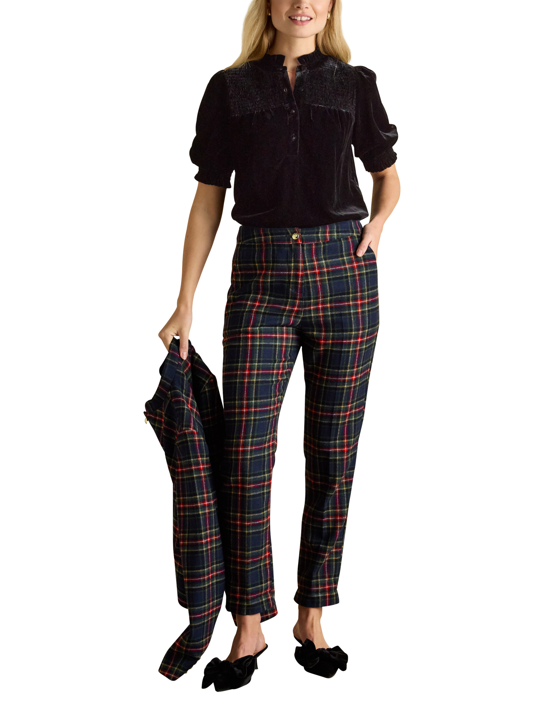 Product image 4 of 5, which shows Joules Silvia Smocked Velvet Blouse, Black, 8