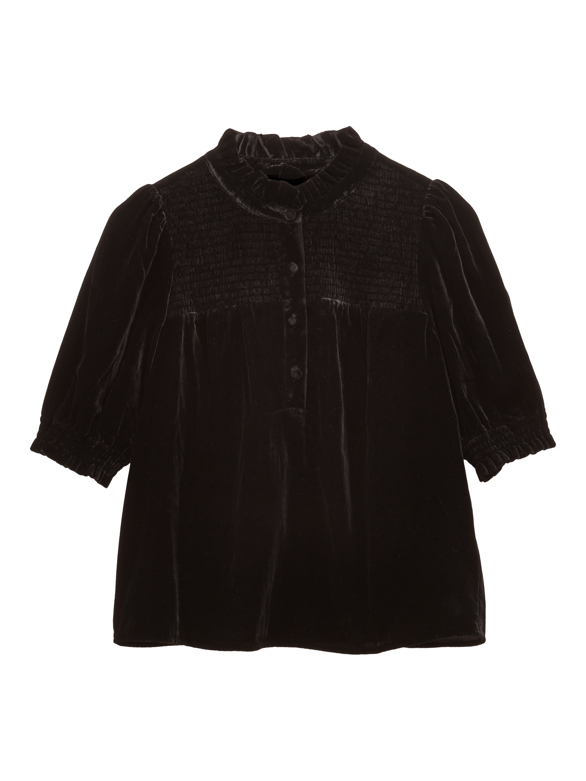 Product image 5 of 5, which shows Joules Silvia Smocked Velvet Blouse, Black, 8