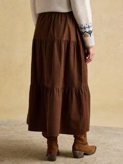 Joules Corduroy Tiered Midi Skirt, Brown - view 2, Brown