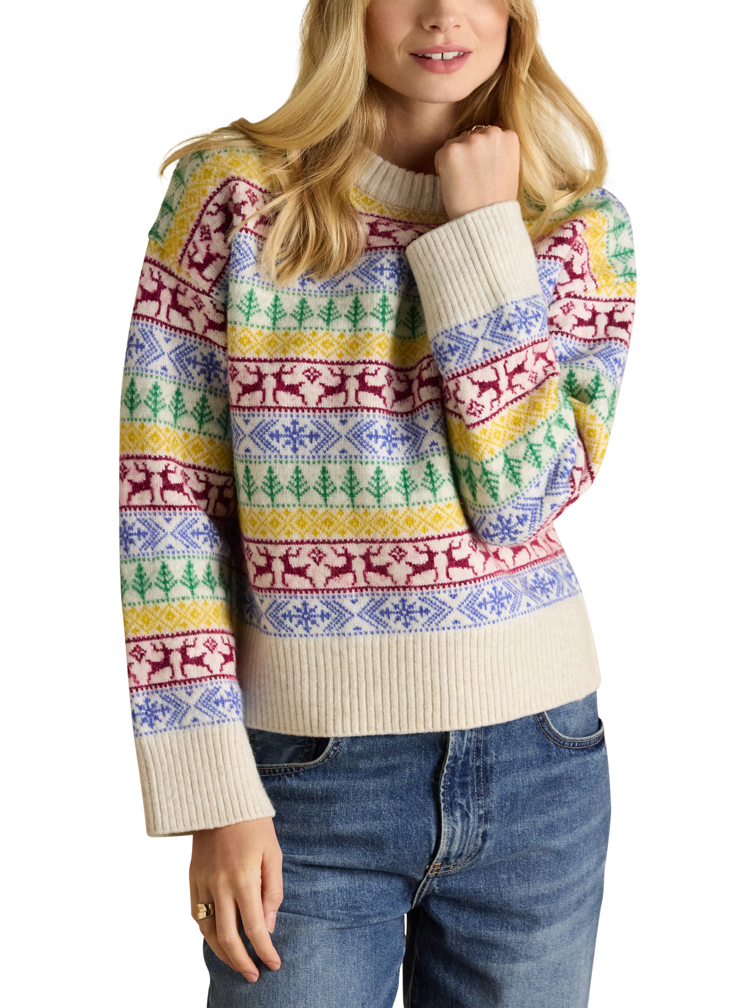 Product image 1 of 7, which shows Joules Crew Neck Fair Isle Jumper, Multi, M
