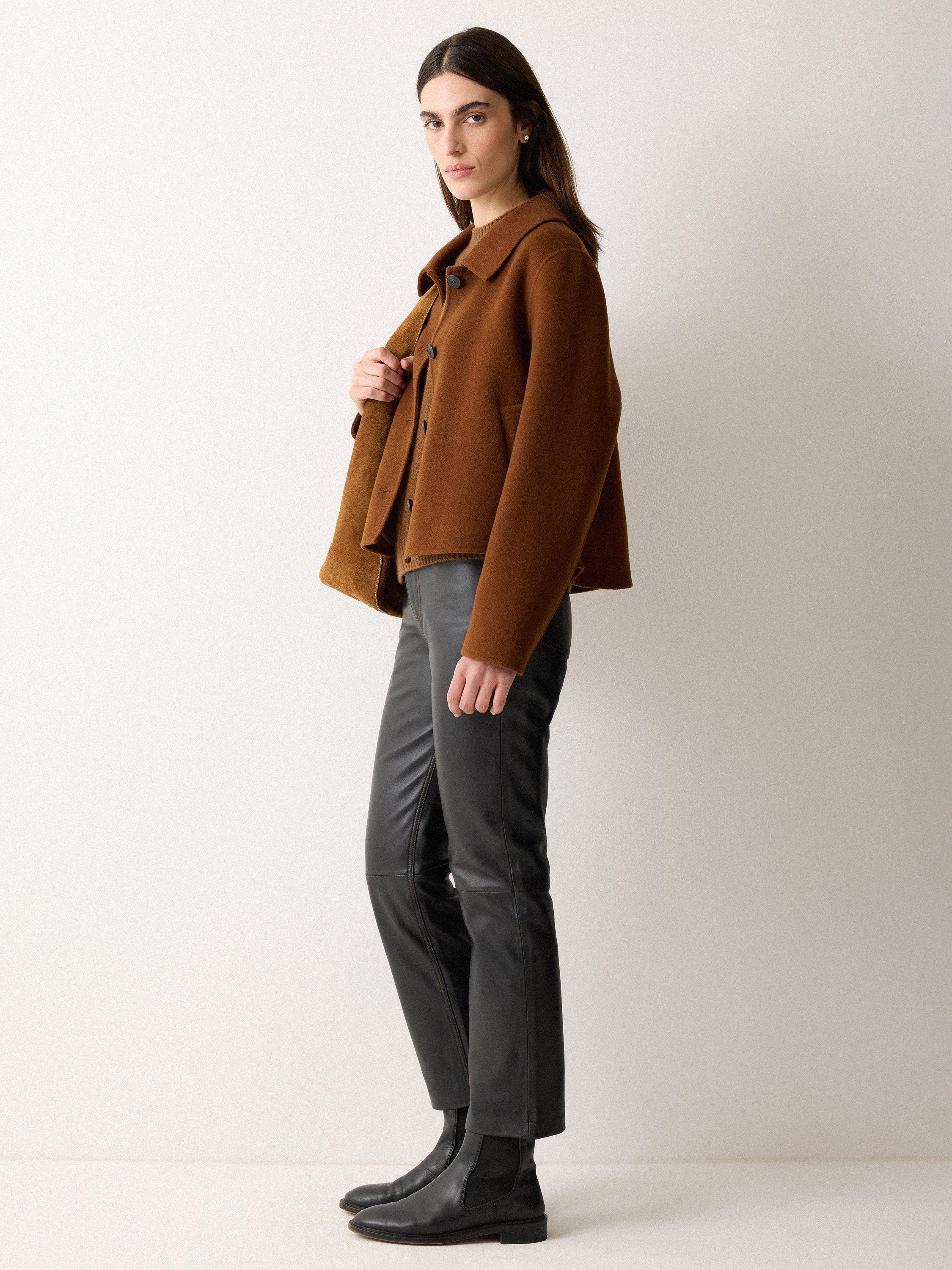 Product image 1 of 5, which shows Jigsaw Lea Pure Leather Jeans, Black, 24R