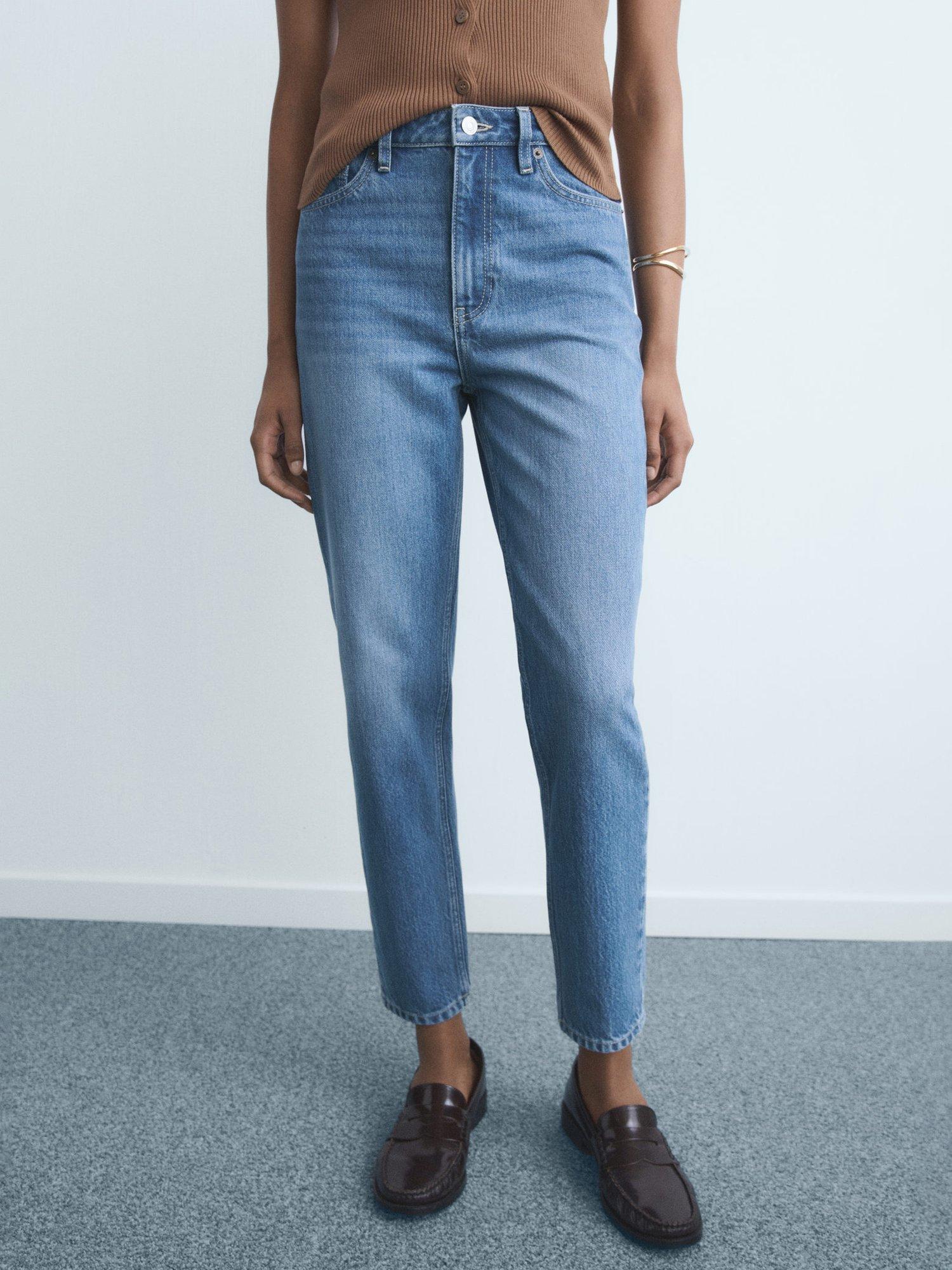 Product image 1 of 4, which shows Mango Mid Rise Mom Jeans, Medium Blue, 10