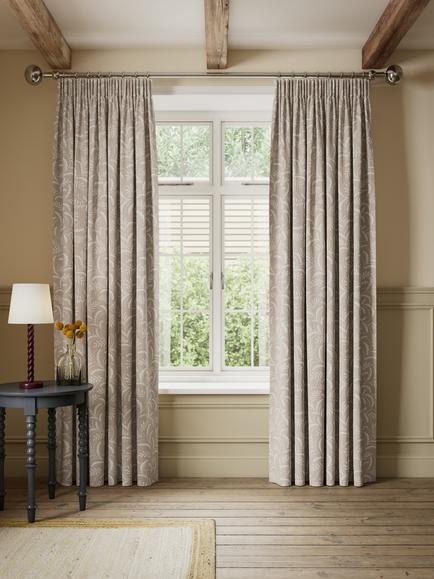 John Lewis Jouvene Weave Pair Blackout/Thermal Lined Pencil Pleat Curtains, Putty - view 2, Putty
