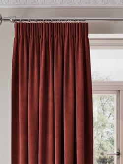 John Lewis Matte Velvet Pair Blackout Lined Pencil Pleat Curtains, Red