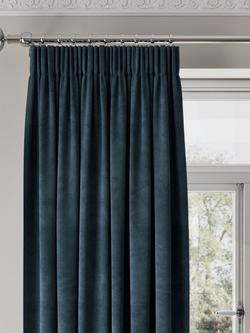 John Lewis Matte Velvet Pair Blackout Lined Pencil Pleat Curtains, Blue