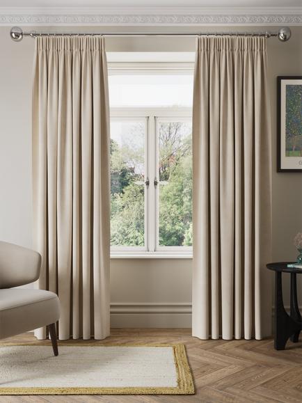 John Lewis Matte Velvet Pair Blackout Lined Pencil Pleat Curtains, Natural