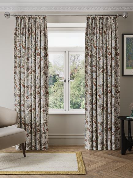 John Lewis Penelope Floral Weave Pair Lined Pencil Pleat Curtains, Multi, Multi