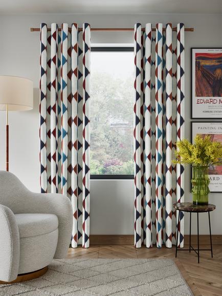 John Lewis Stack Embroidery Pair Lined Eyelet Curtains, Burnt Umber, Burnt Umber