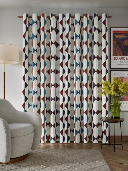 John Lewis Stack Embroidery Pair Lined Eyelet Curtains, Burnt Umber - view 2, Burnt Umber