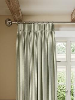 John Lewis Ticking Stripe Print Pair Lined Pencil Pleat Curtains, Avocado, Avocado