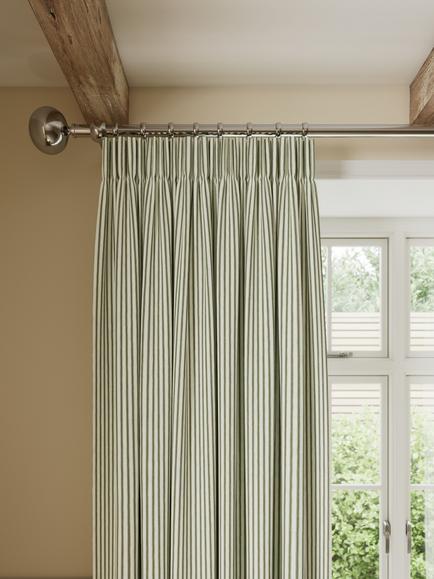 John Lewis Ticking Stripe Print Pair Lined Pencil Pleat Curtains, Avocado