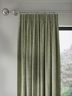 John Lewis Textured Weave Pair Blackout Lined Pencil Pleat Curtains, Dark Pistachio