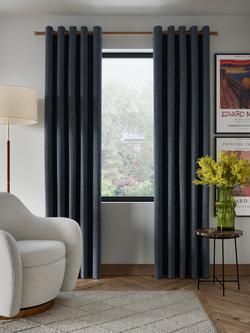 John Lewis Textured Weave Pair Blackout Lined Eyelet Curtains, Loch Blue
