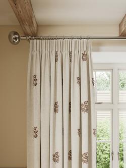 John Lewis Ariana Embroidered Pair Lined Pencil Pleat Curtains, Natural Auburn